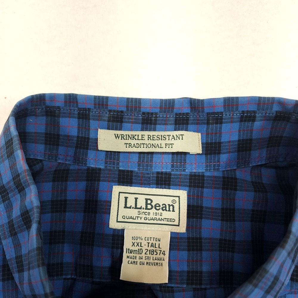 L.L.Bean Shirt Mens 2XLT Blue Plaid Long Sleeve Button Up Wrinkle Resistant - Picture 3 of 10